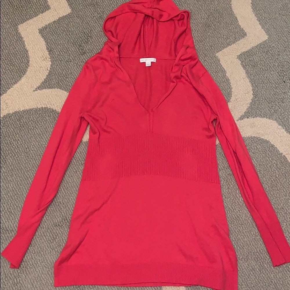 Pink Hooded V-Neck Sweater